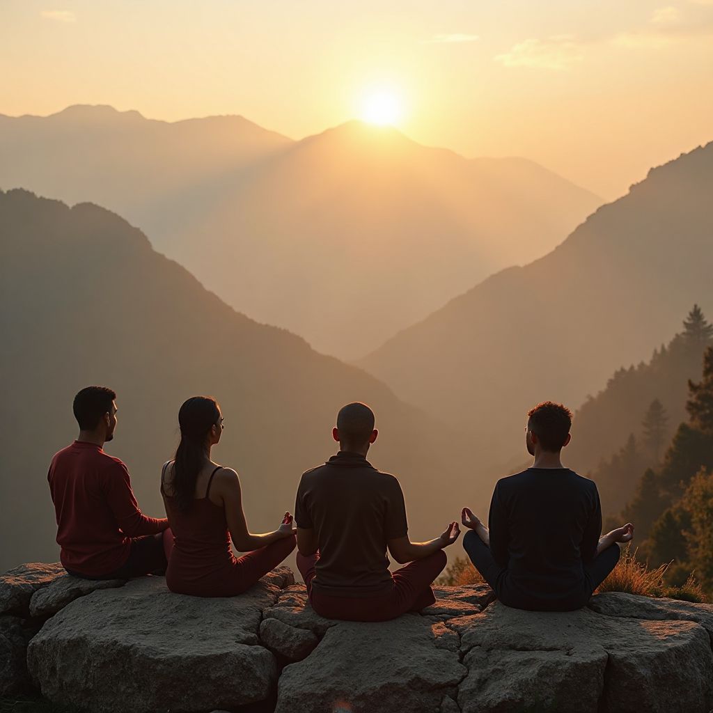 સૂર્યોદય સમયે સમૂહ ધ્યાન સત્ર